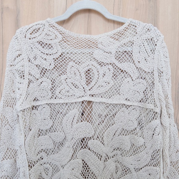 Womens Lace Crochet Cardigan Sz S Cream Floral Cottage Boho Shabby Chic Coquette - Picture 5 of 8